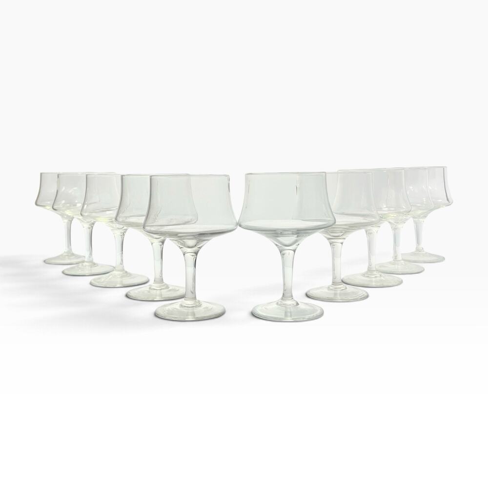 1980s Vintage Set of 10 Clear Cocktail Coupe Glasses 5 7/8” 12oz Barware
